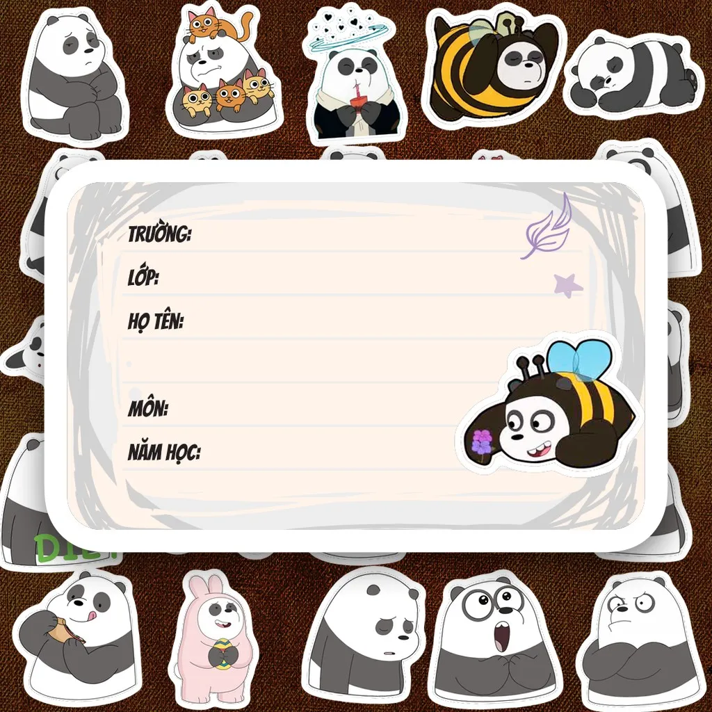 96 Nhãn Vở IN LASER Gấu Trúc Panda Hoạt Hình Cute Dễ Thương Dán Vở Tập Sổ Tay Học Sinh