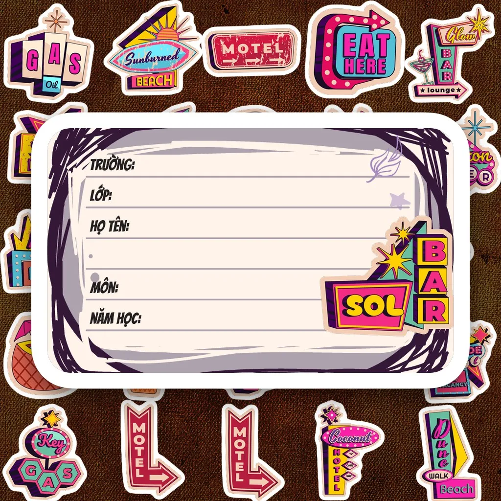 48 Nhãn Vở IN LASER Retro Neon Vintage Biển Hiệu Motel Cute Dễ Thương Dán Vở Tập Sổ Tay Học Sinh