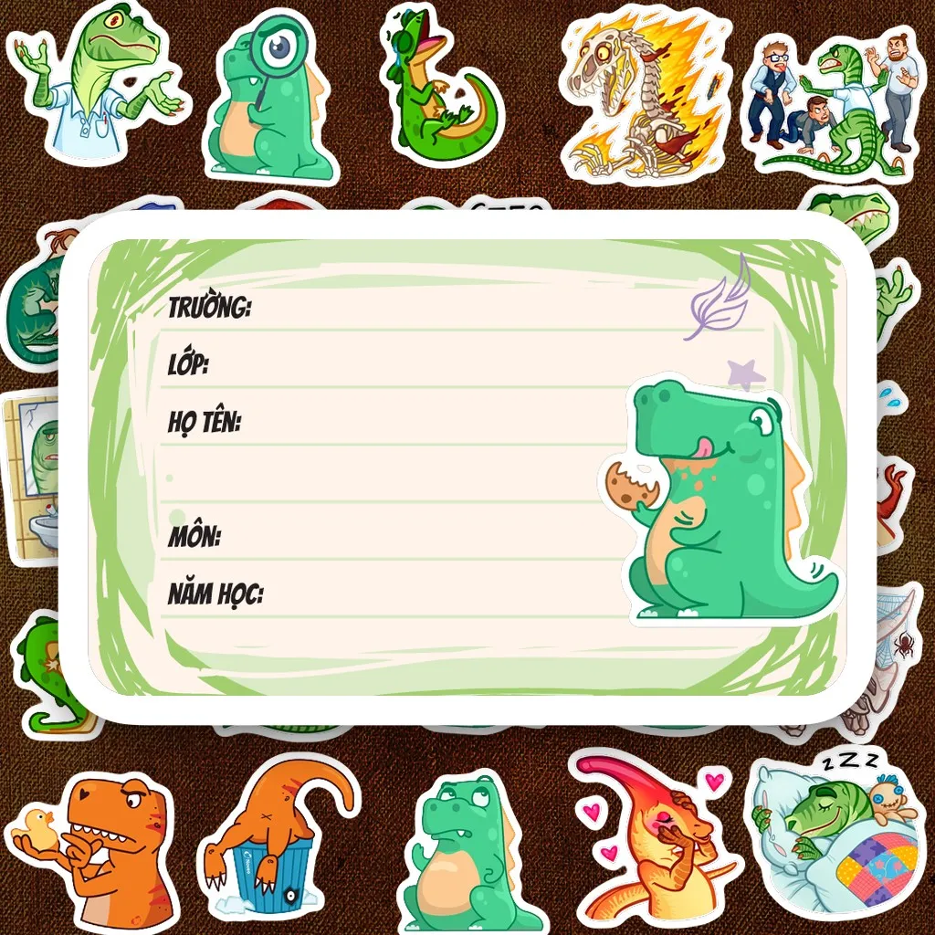 160 Nhãn Vở IN LASER Khủng Long Dinosaur Hài Hước Biểu Cảm Cute Dễ Thương Dán Vở Tập Sổ Tay Học Sinh