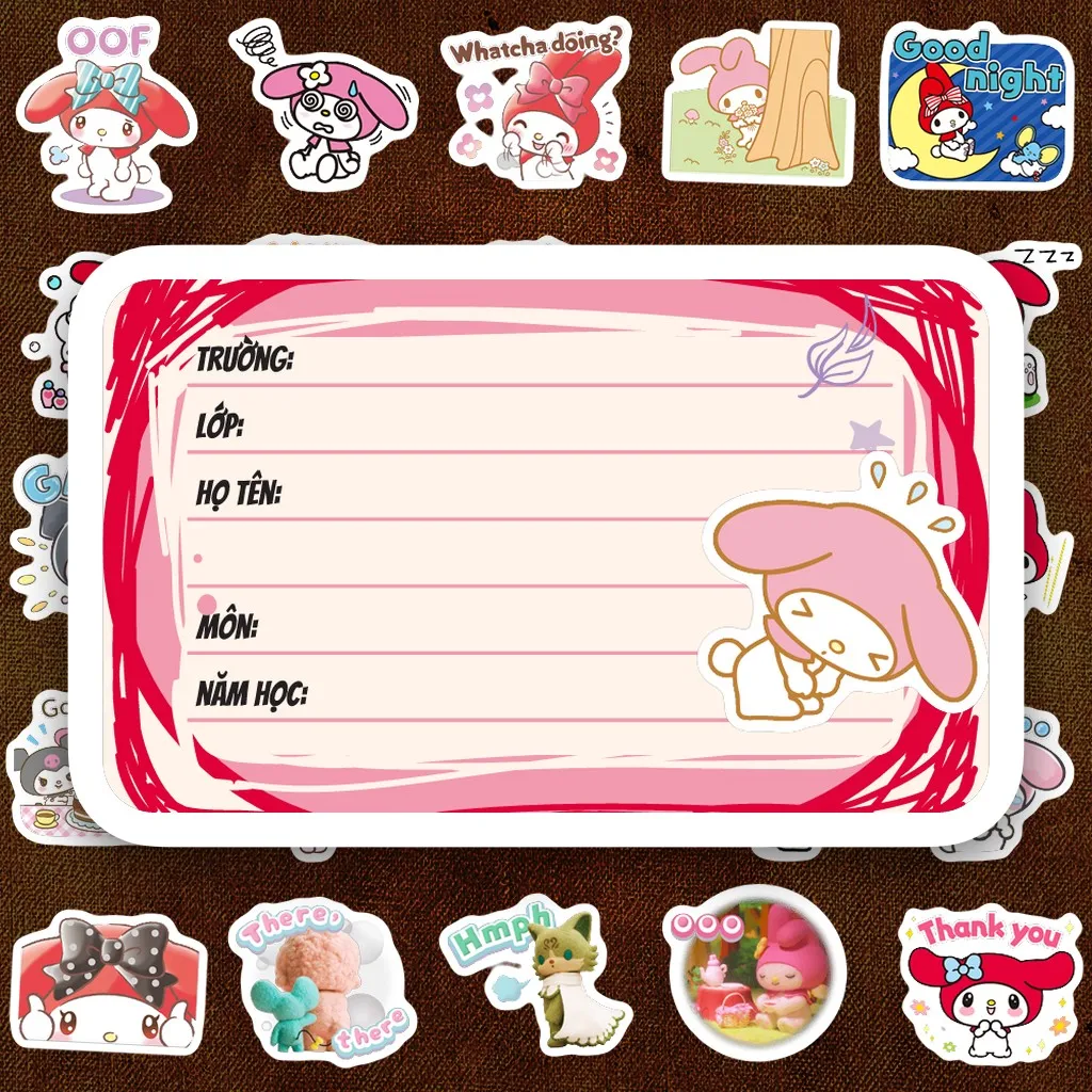 688 Nhãn Vở IN LASER My Melody Thỏ Hồng Hoạt Hình Cute Dễ Thương Dán Vở Tập Sổ Tay Học Sinh