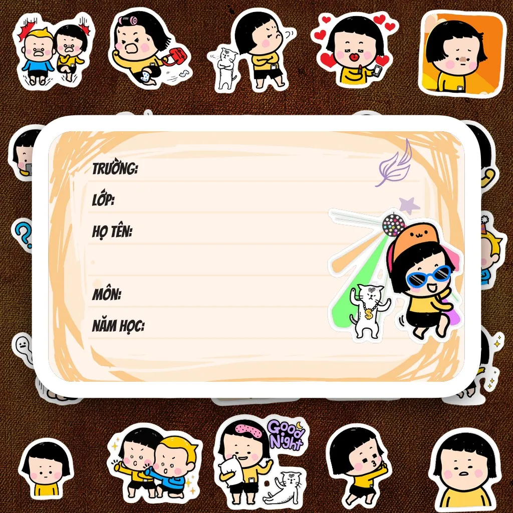 272 Nhãn Vở IN LASER Meme Mím Bé Tóc Nấm Hài Hước Cute Dễ Thương Dán Vở Tập Sổ Tay Học Sinh