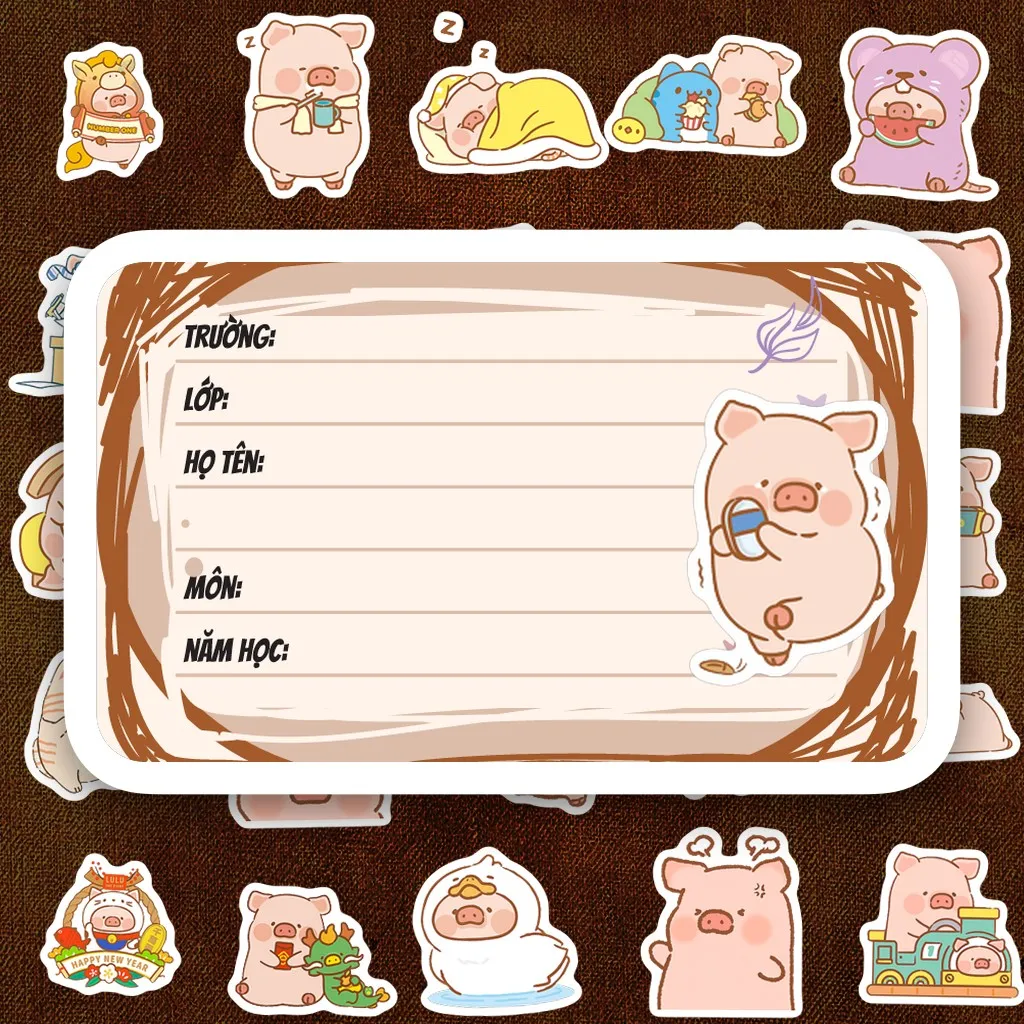 112 Nhãn Vở IN LASER Heo Hồng LuLu Hoạt Hình Cute Dễ Thương Dán Vở Tập Sổ Tay Học Sinh
