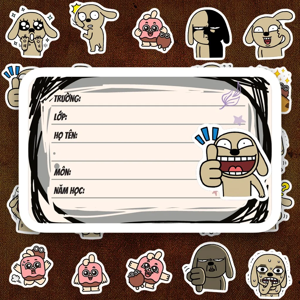 48 Nhãn Vở IN LASER Meme Chó Nâu Hello Brown Hài Hước Cute Dễ Thương Dán Vở Tập Sổ Tay Học Sinh