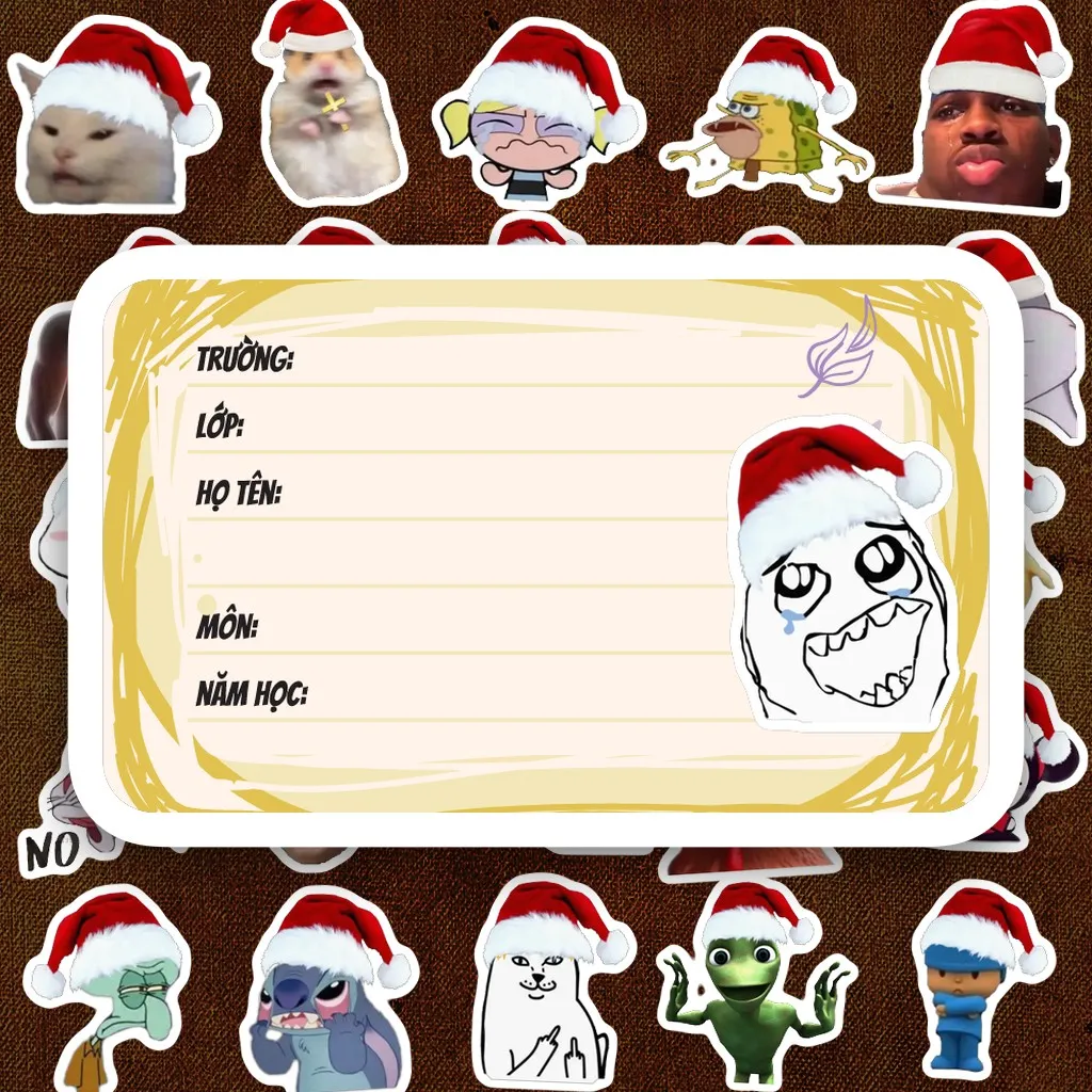112 Nhãn Vở IN LASER Meme Noel Giáng Sinh Vui Nhộn Cute Dễ Thương Dán Vở Tập Sổ Tay Học Sinh