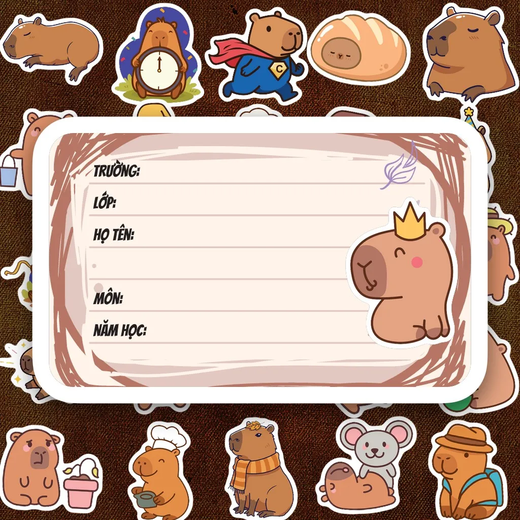 208 Nhãn Vở IN LASER Capybara Chuột Lang Nước Hoạt Hình Cute Dễ Thương Dán Vở Tập Sổ Tay Học Sinh