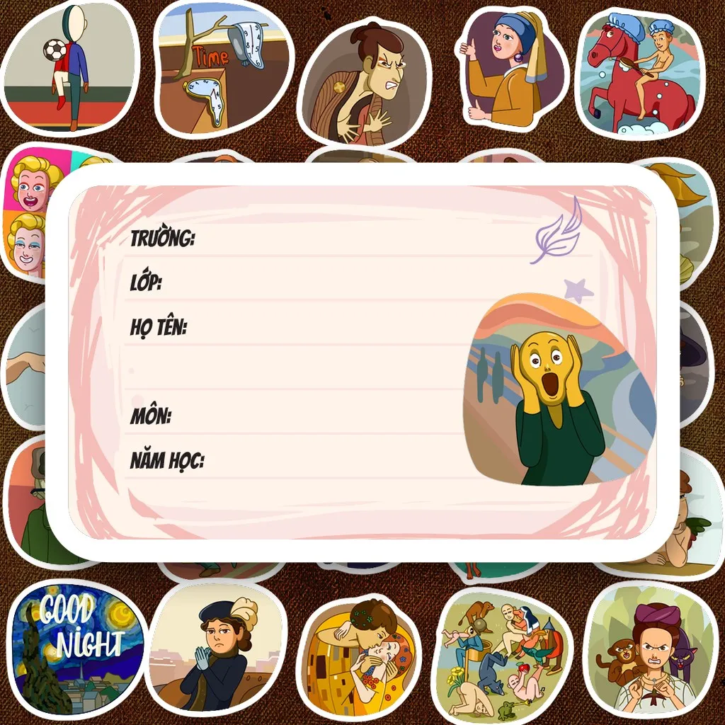 32 Nhãn Vở IN LASER Meme Tranh Nổi Tiếng Hội Họa Mona Lisa Cute Dễ Thương Dán Vở Tập Sổ Tay Học Sinh