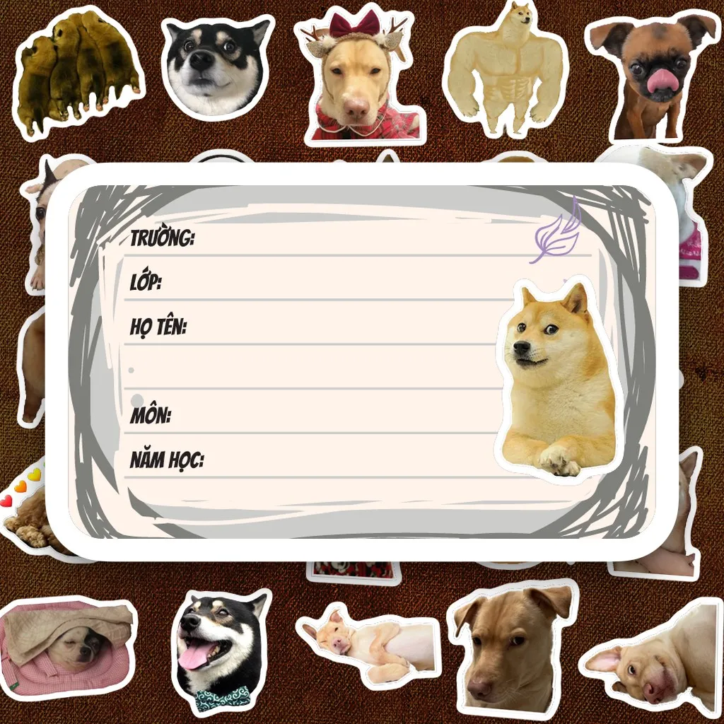 112 Nhãn Vở IN LASER Meme Chó Thiệt Shiba Pug Bulldog Hài Hước Cute Dễ Thương Dán Vở Tập Sổ Tay