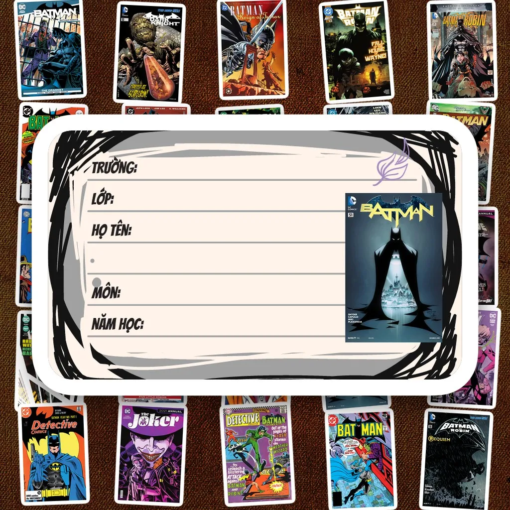 64 Nhãn Vở IN LASER DC Batman Comic Retro Collection 1 Cute Dễ Thương Dán Vở Tập Sổ Tay Học Sinh