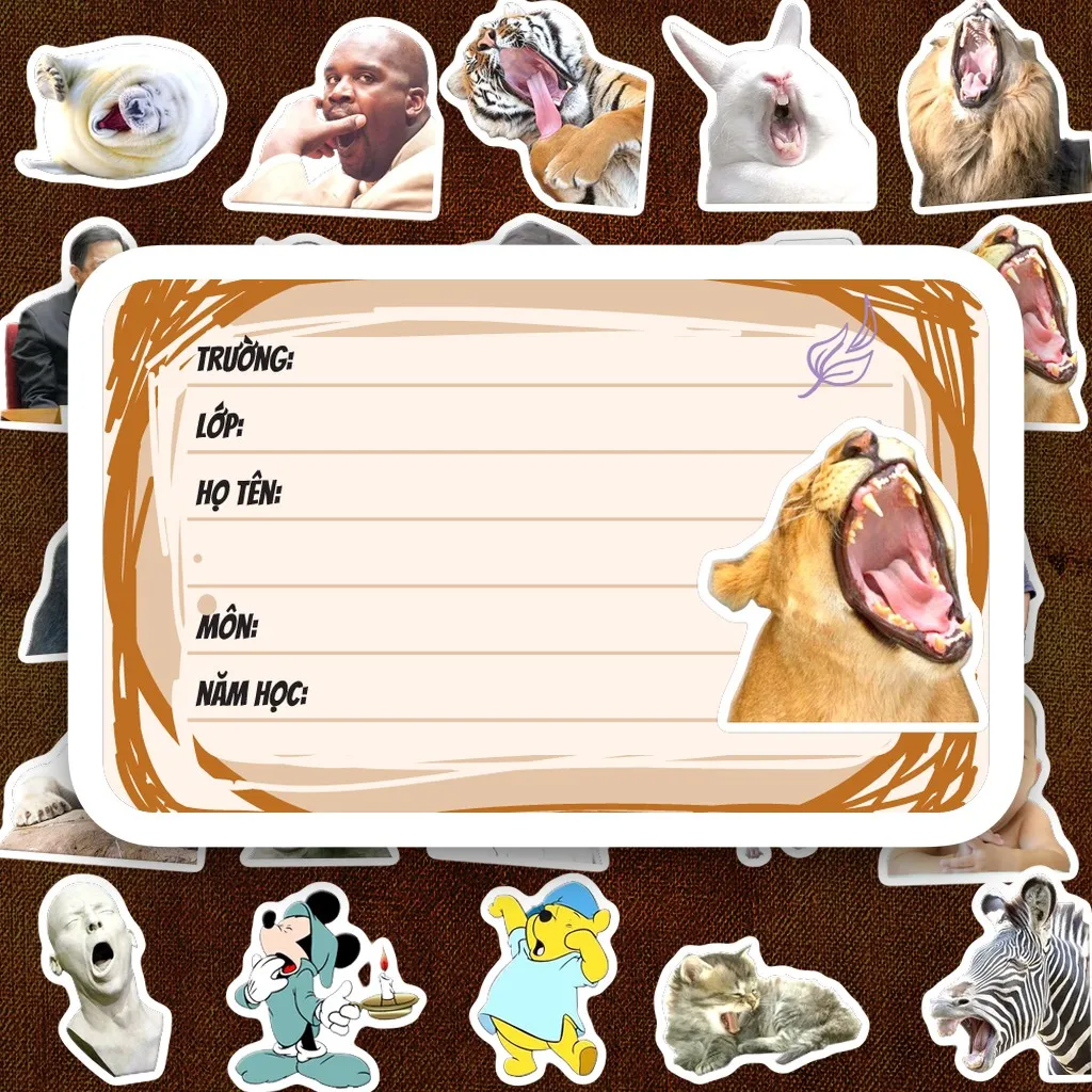 48 Nhãn Vở IN LASER Meme Ngáp Ngủ Buồn Ngủ Hài Hước Cute Dễ Thương Dán Vở Tập Sổ Tay Học Sinh