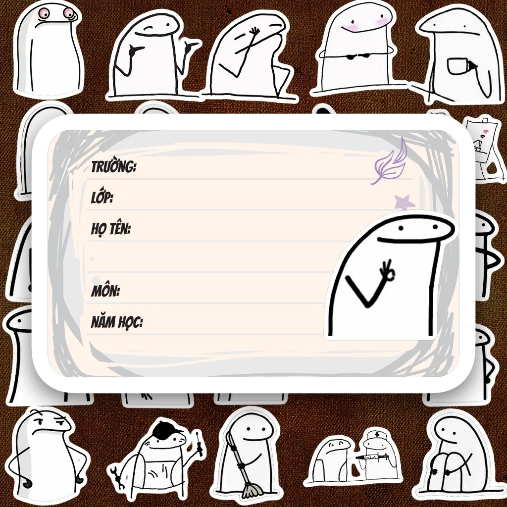 224 Nhãn Vở IN LASER Meme Flork Trắng Đen Hài Hước Cute Dễ Thương Dán Vở Tập Sổ Tay Học Sinh
