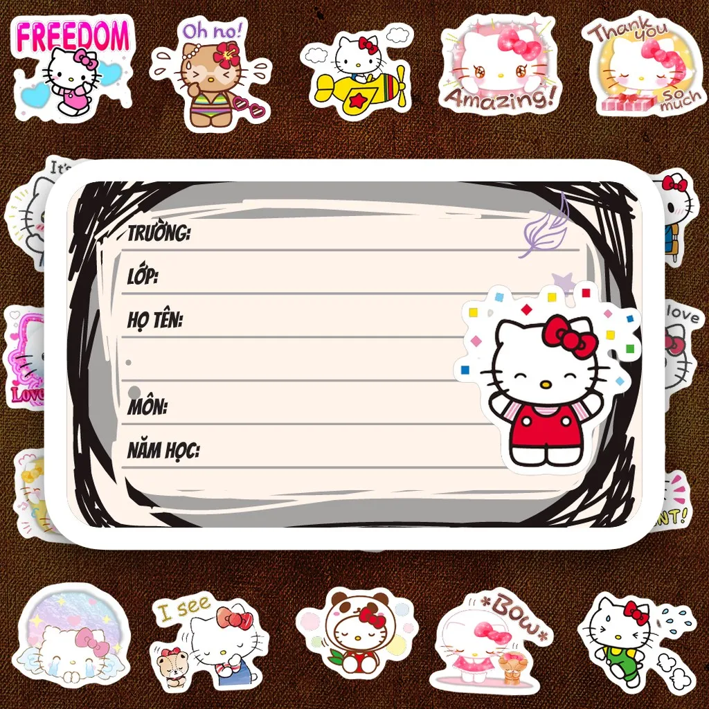 1184 Nhãn Vở IN LASER Hello Kitty Mèo Trắng Nơ Hồng Cute Dễ Thương Dán Vở Tập Sổ Tay Học Sinh