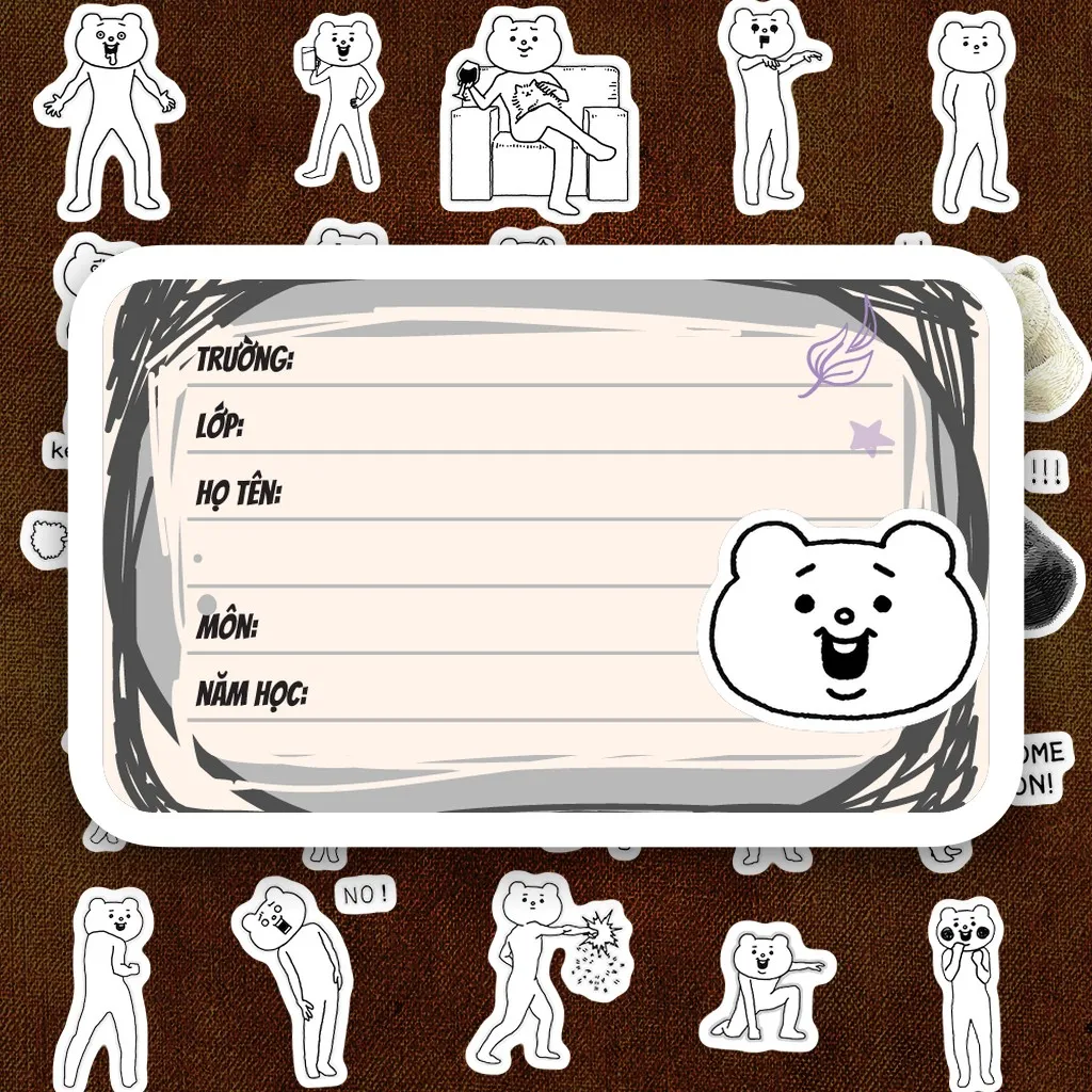 176 Nhãn Vở IN LASER Meme Betakkuma Gấu Lười Hài Hước Cute Dễ Thương Dán Vở Tập Sổ Tay Học Sinh