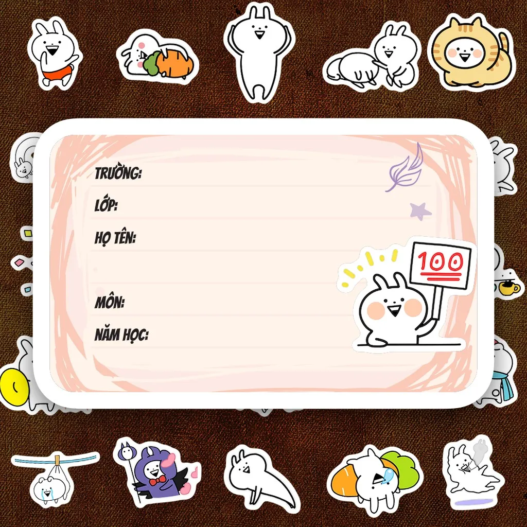 176 Nhãn Vở IN LASER Meme Usagyuuun Thỏ Trắng Doodle Cute Dễ Thương Dán Vở Tập Sổ Tay Học Sinh