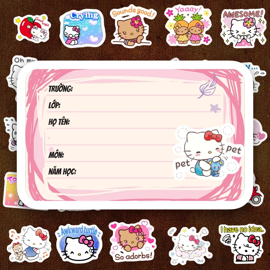 1184 Nhãn Vở IN LASER Hello Kitty Mèo Trắng Nơ Hồng Cute Dễ Thương Dán Vở Tập Sổ Tay Học Sinh
