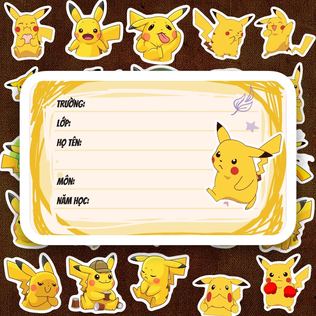 48 Nhãn Vở IN LASER Pika Pikachu Quái Vật Tia Sét Hoạt Hình Cute Dễ Thương Dán Vở Sách Tập Học Sinh