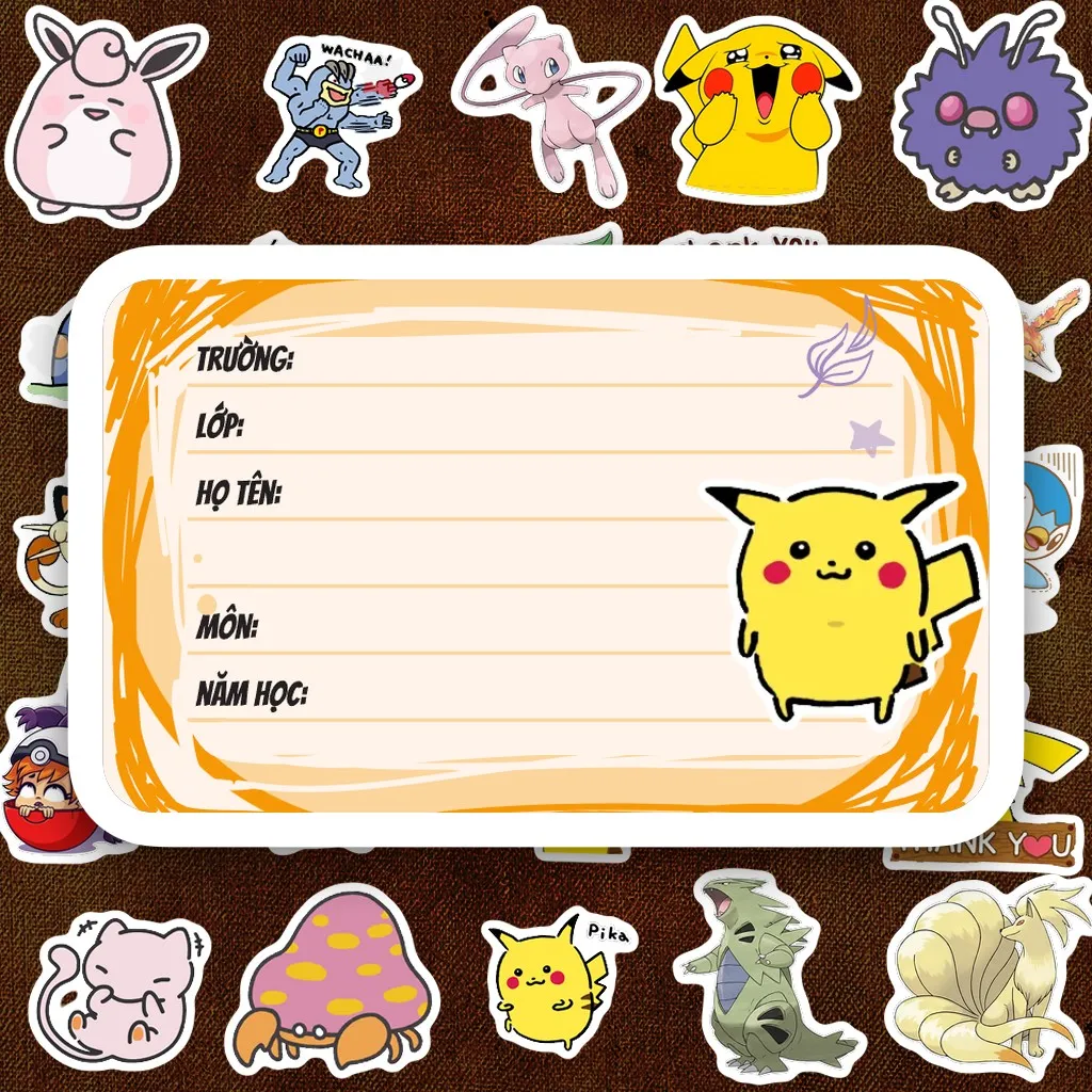 336 Nhãn Vở IN LASER Pokemon Poké Pika Hoạt Hình Cute Dễ Thương Dán Vở Tập Sổ Tay Học Sinh