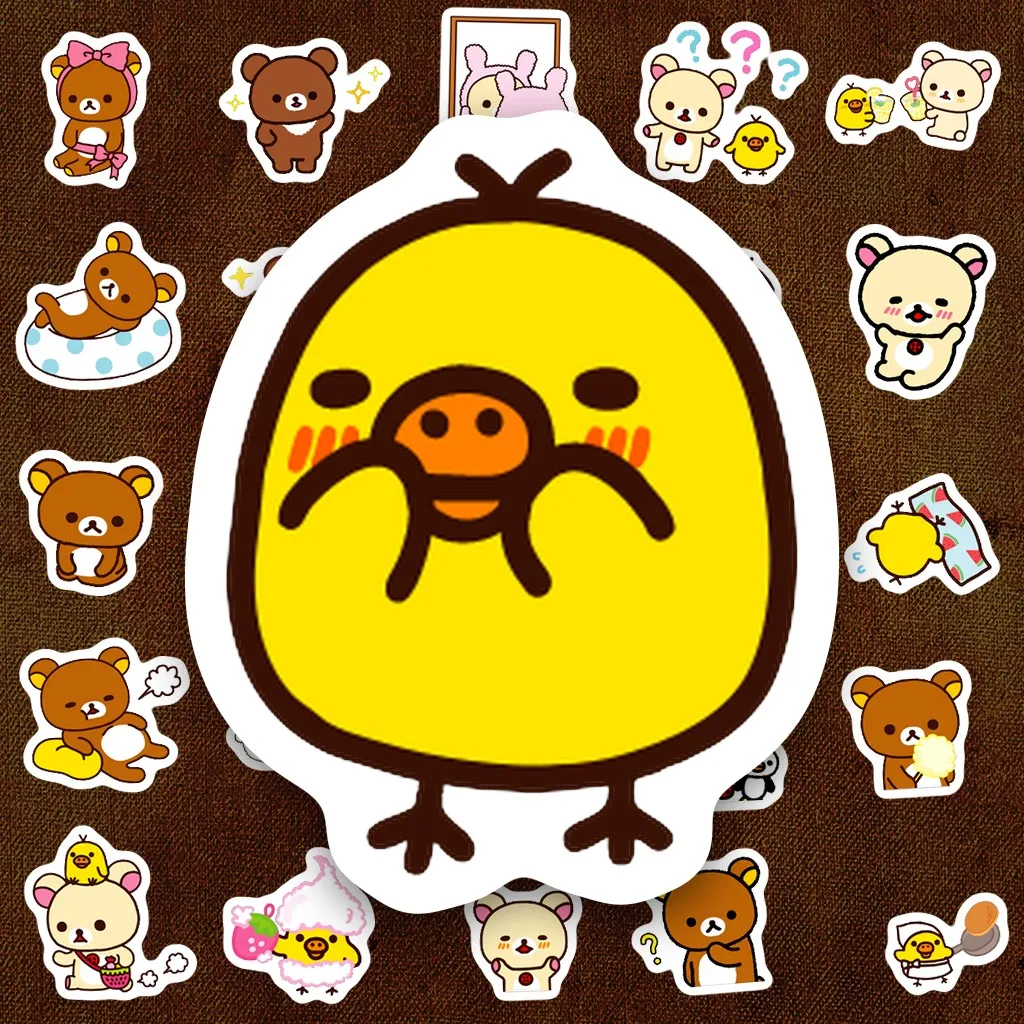 204 Sticker IN LASER Gấu Cam Gấu Be Vịt Vàng Hoạt Hình Cute Dễ Thương Dán Laptop Sổ Tay Bình Nước