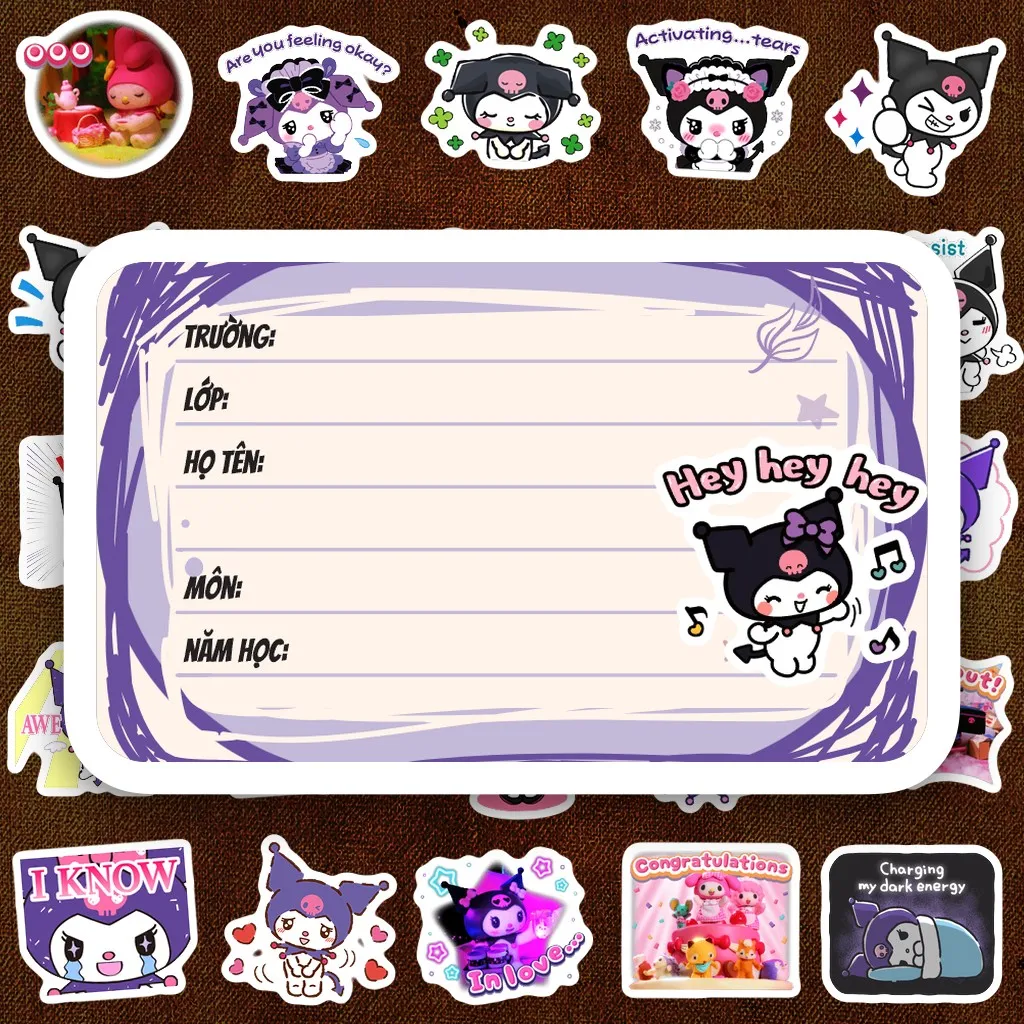 528 Nhãn Vở IN LASER Kuromi Sanrio Cute Dễ Thương Dán Vở Tập Sổ Tay Học Sinh Khai Giảng