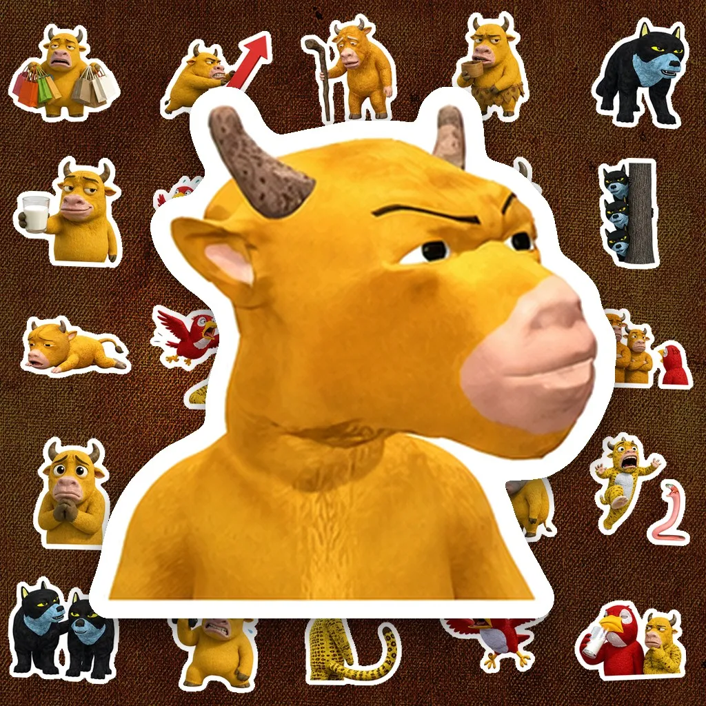 60 Sticker IN LASER Meme Niu Lai Bò Vàng Bựa Hài Hước Biểu Cảm Cute Dán Laptop Sổ Tay Bình Nước
