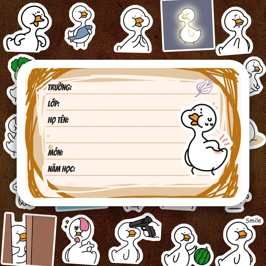 48 Nhãn Vở IN LASER Meme Ngỗng Vịt Trắng Doodle Hài Hước Cute Dễ Thương Dán Vở Tập Sổ Tay Học Sinh