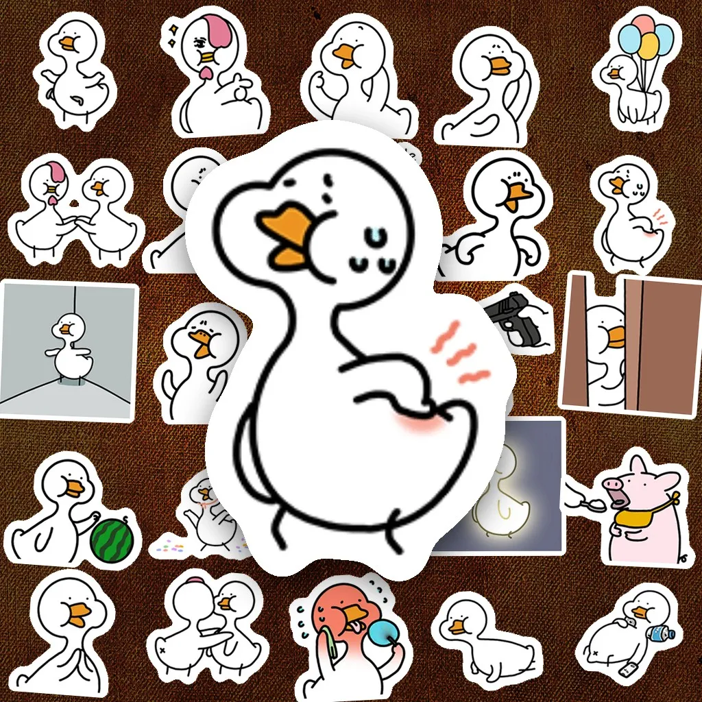 48 Sticker IN LASER Meme Ngỗng Vịt Trắng Doodle Hài Hước Cute Dán Laptop Sổ Tay Bình Nước