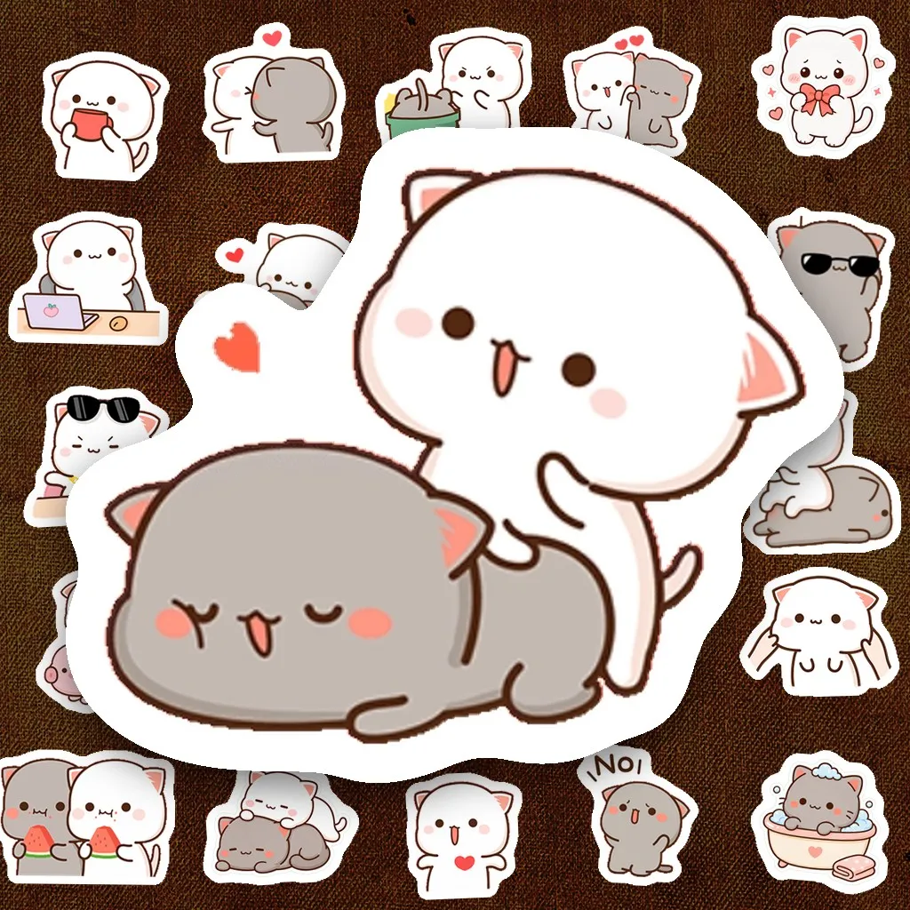 207 Sticker IN LASER Mèo Mochi Tròn Ú Cute Dễ Thương Hoạt Hình Dán Laptop Sổ Tay Bình Nước