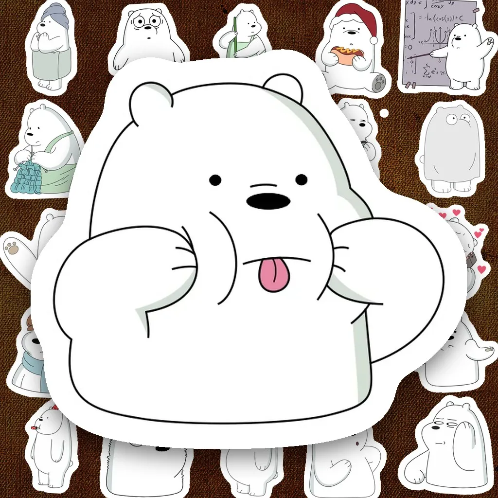 185 Sticker IN LASER Gấu Trắng Gấu Tuyết Hoạt Hình Cute Dễ Thương Biểu Cảm Dán Laptop Sổ Tay