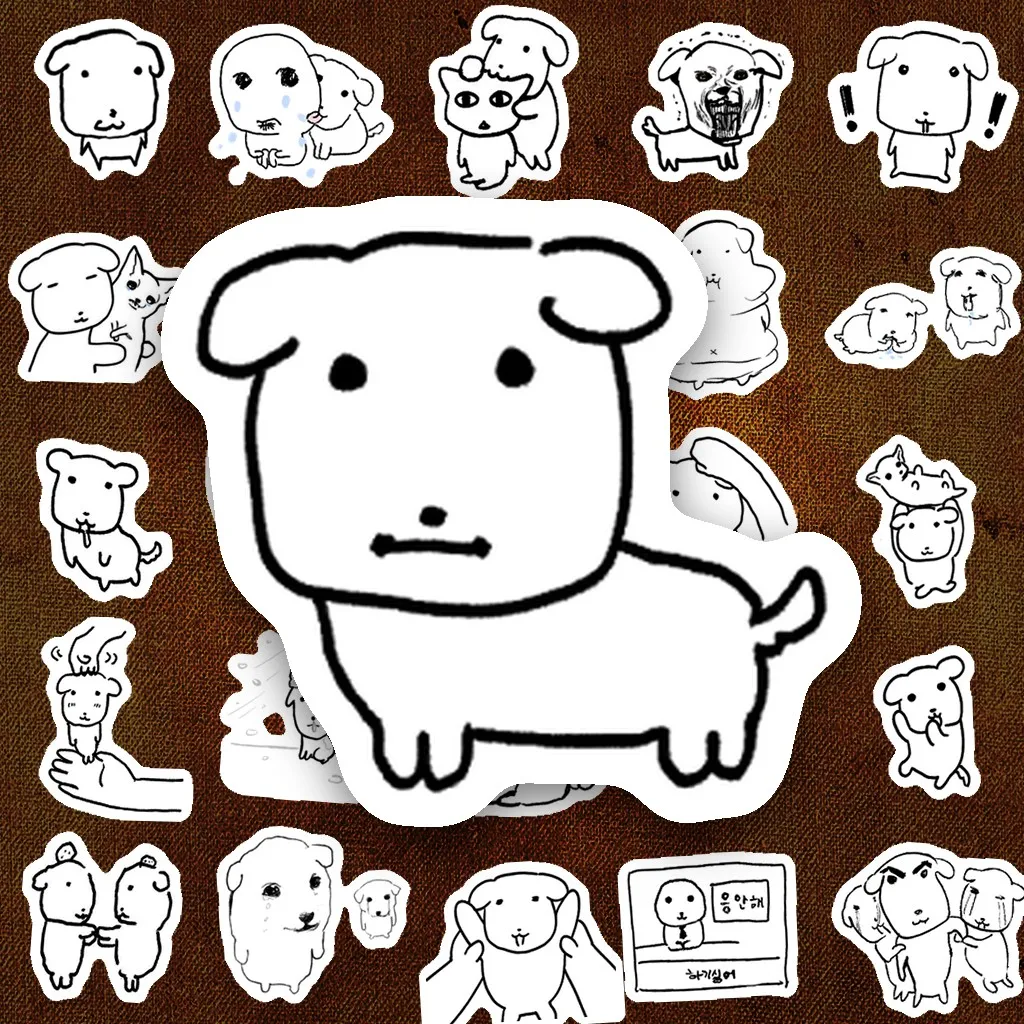 200 Sticker IN LASER Meme Dyu Ganadi Chó Mèo Trắng Đen Doodle Cute Mini Dán Laptop Bình Nước